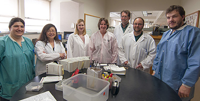 The research team, from left: Marcy Rowe; Mei Baker, MD; Anne Atkins, MPH; Michelle Berry; Greg Kopish; Michael Cogley; and Sean Mochal.
