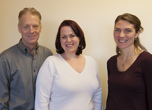 In his lab, Dr. Eldridge (above, at left with scientists Melissa Bates, PhD, and Emily Farrell, PhD) takes an integrative approach to cardiopulmonary physiology.